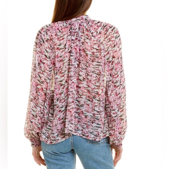 IRO PARIS Pink Vibrancy Tie Neck Long Sleeve Blouse Top Size 40 US L - Picture 3 of 4